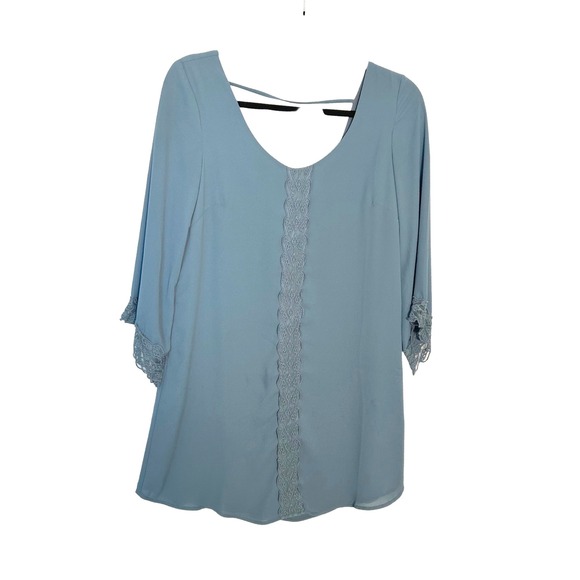 Astr Dresses & Skirts - Blue ASTR the Label XS Lace Chiffon Mini Shift Dress 3/4 Fairycore Whimsy Boho